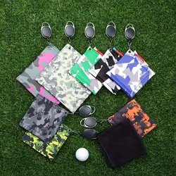 Square Golf Ball Cleaning Towel Mini with Retractable Keychain Buckle PU Waterproof Material Surface Golf Ball Club Head Cleaner