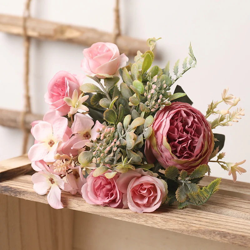 1 pz 30cm rose finte fiori artificiali di seta decorazioni natalizie di  capodanno vaso per la casa Bouquet da sposa da sposa Indoor - AliExpress