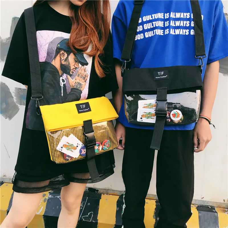 

Hip Hop Trend Transparent Badge Poker Couples Card Shoulder Bag Campus Fashion Cool Cool Shoulder Bag Charm Leisure Bag