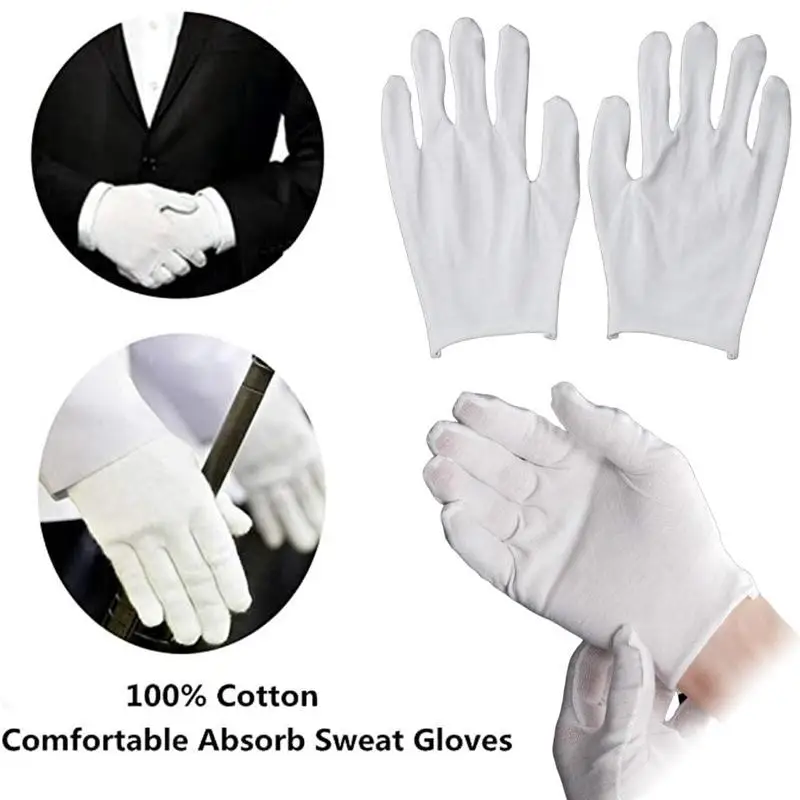 12 Pairs COTTON WHITE Butler Liner Eczema Moisturising Magician Waiter Gloves 