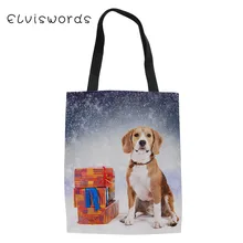 ELVISWORDS один для женщин хозяйственные сумки Рождество щенок печати большой емкости функциональные прочные дамы холст сумка Fuuny