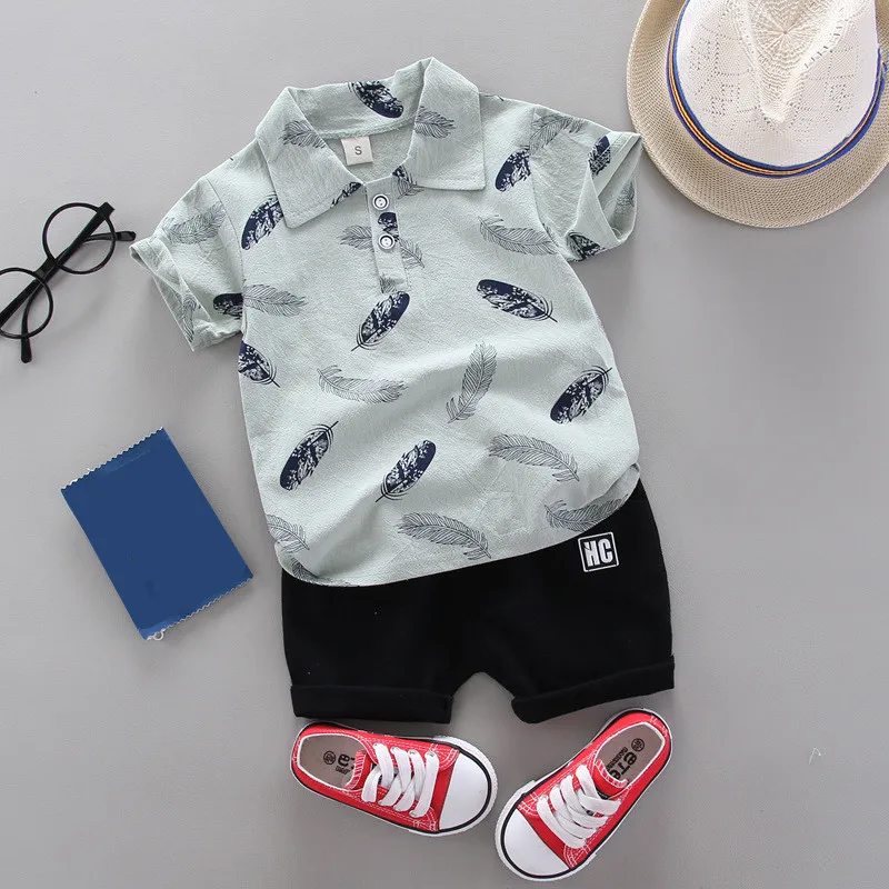 Summer Boy Baby Clothes Sets fashion cotton lapel short-sleeved shirt T-shirt + kids shorts 2 pieces Boy Sets clothing kids clothing set
