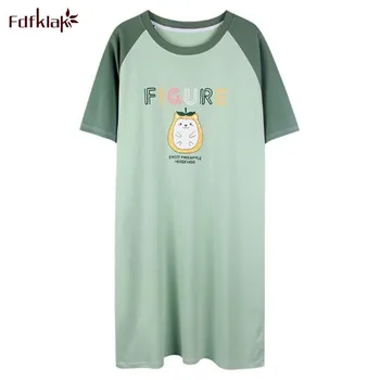 

2020 New Nightdress Female Summer Short-sleeved Sweet Girl Nightgown Cute Cartoon Home Wear Dress Women Cotton Night Shirt 2XL
