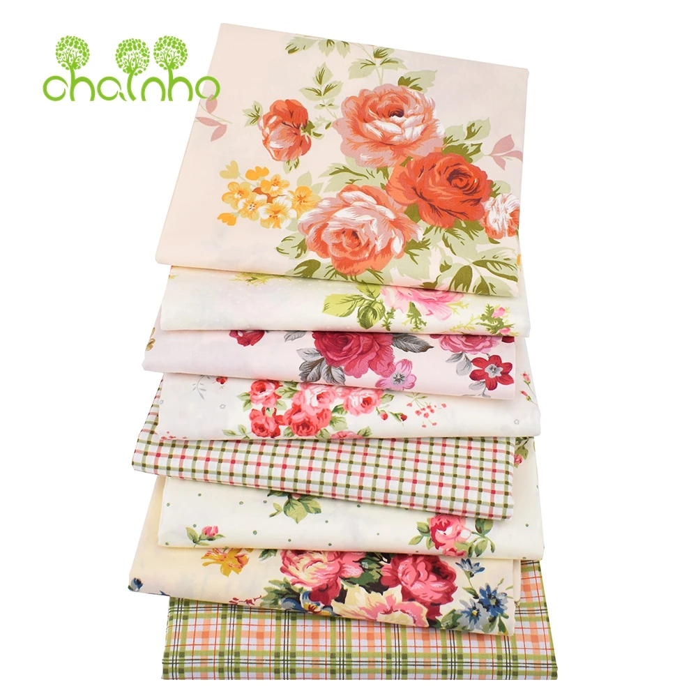 Printed Twill Weave Cotton Fabric Patchwork Cloth DIY Handmade Sewing Quilting Material Rose Series 2 Sizes