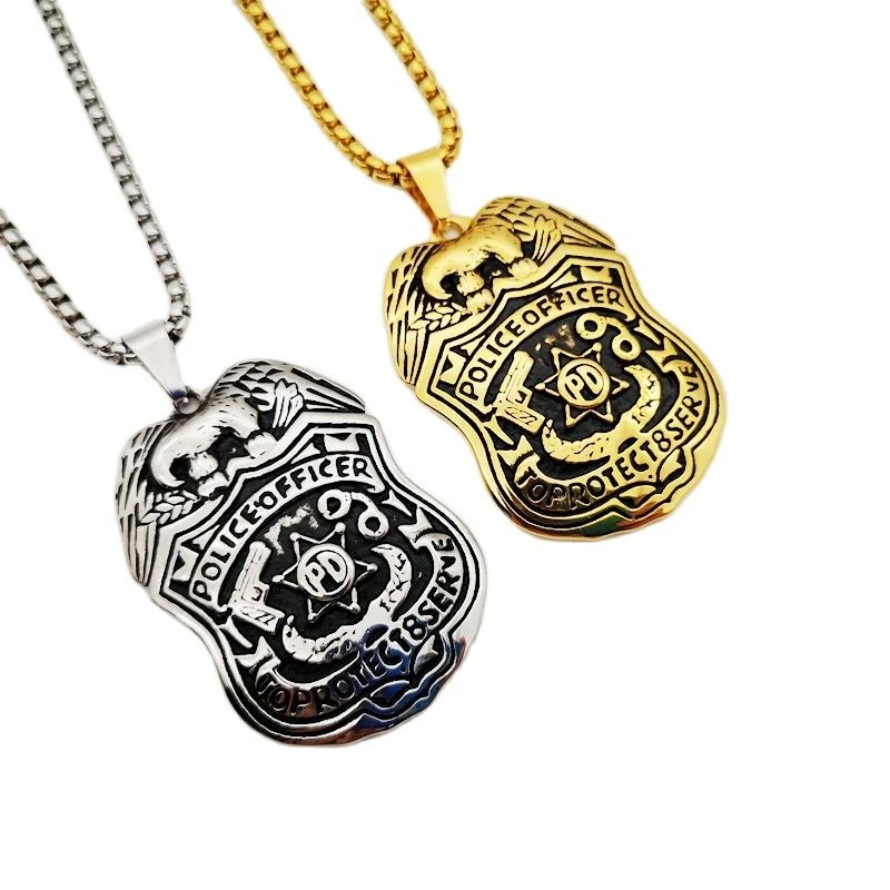 Colgante Vintage de inoxidable para hombre, collar con insignia de policía, estilo hip hop, águila, PD, 316L|necklace jewelry|fashion jewelryjewelry fashion AliExpress