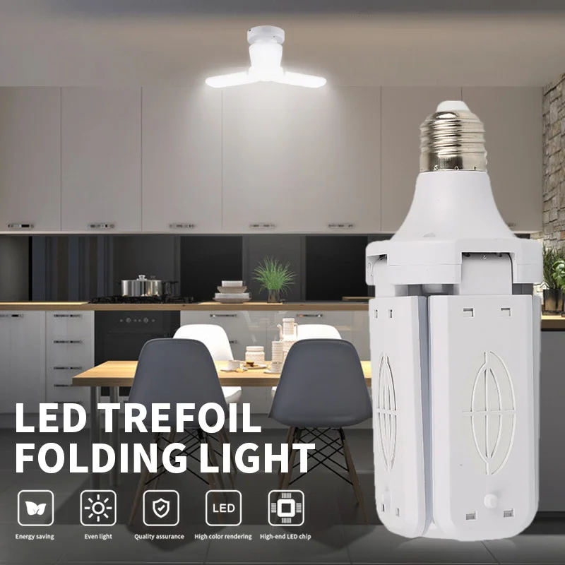 LED Garage Lights 30/40W Foldable E27 Bulb 4 Adjustable Fan Blades For Garage Workshop Warehouse Ceiling