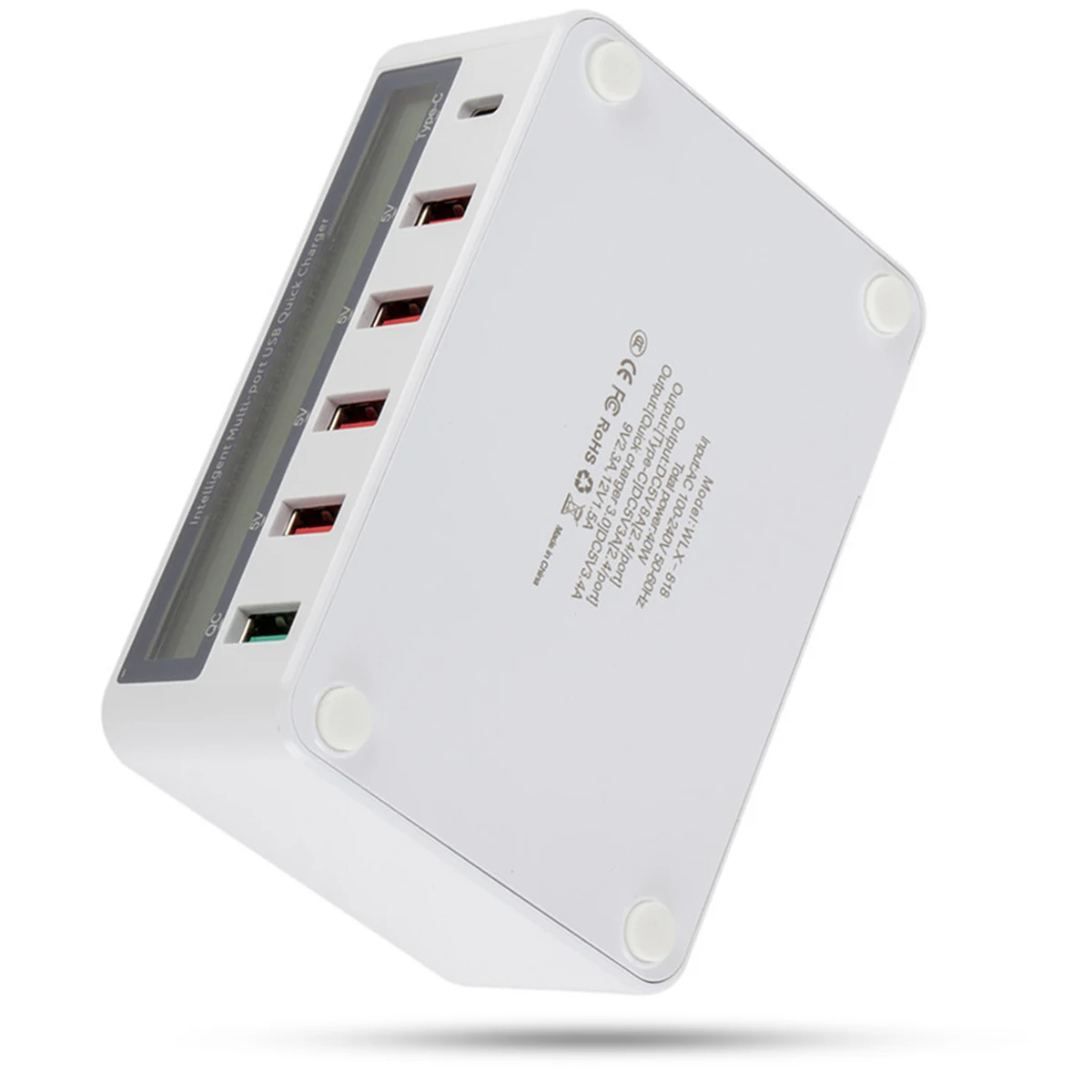 Многопортовый 40 Вт QC 3,0 usb type-C зарядное устройство с ЖК-дисплеем напряжения тока быстрая смарт-зарядка