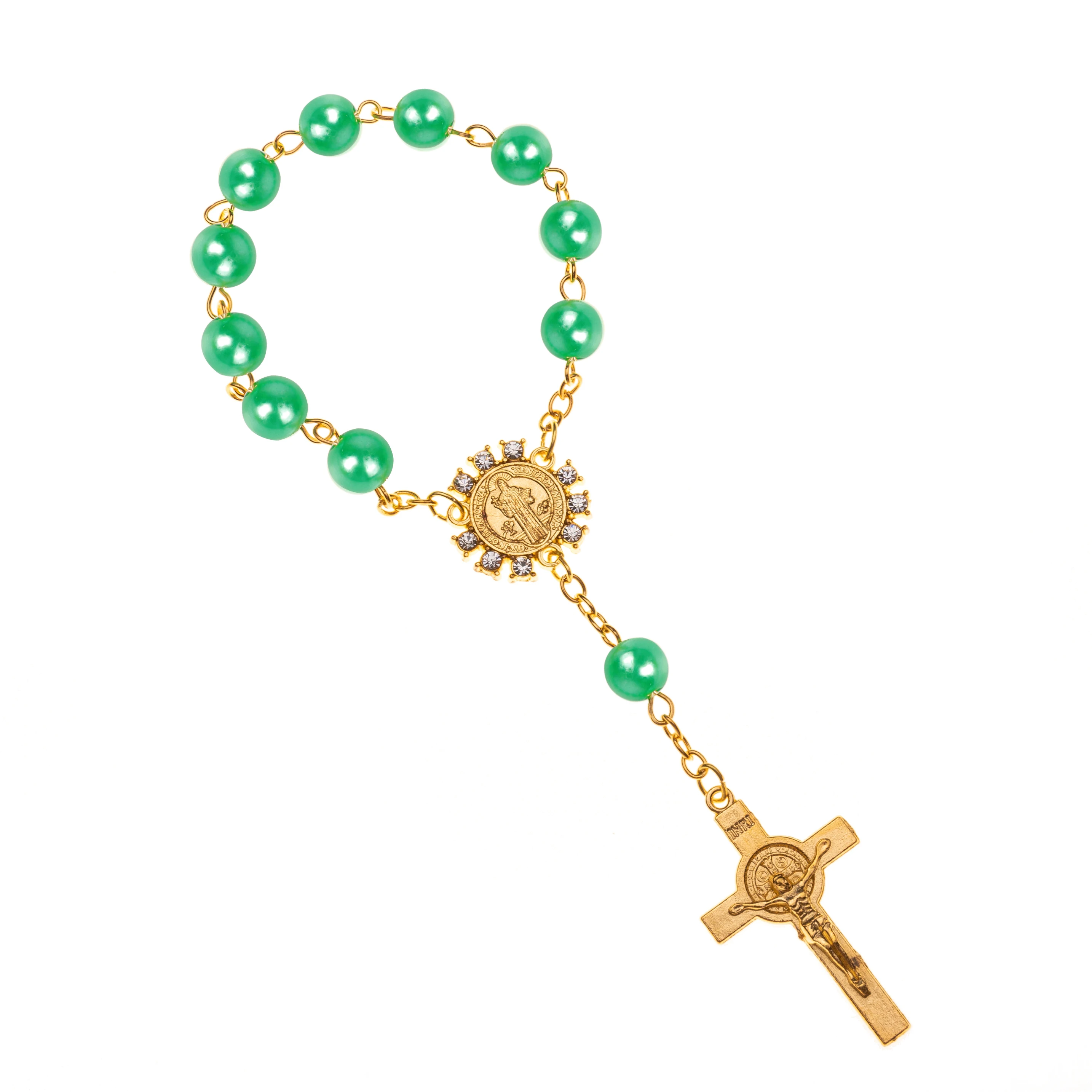 CR011 10pcs Imitation Pearl Beads Catholic Rosary Catholic Holy Communion Golden color Wings Crucifix Pendants Bracelet gift