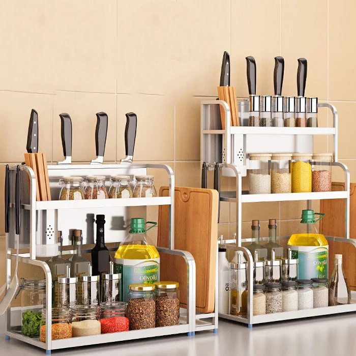 

304 stainless steel kitchen storage rack floor-type knife and chopsticks chopping board seasoning box storage rack