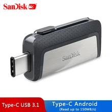 SanDisk USB флеш-накопитель ультра двойной USB3.1 накопитель usb type-C диск Флешка 150 м/с 64 Гб 128 ГБ 256 ГБ для смартфонов OTG
