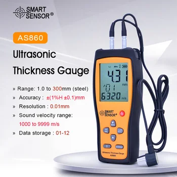 

Ultrasonic thickness gauge SMART SENSOR AS860 LCD display Metal Depth tester sound velocimeter 1.0-300mm(Steel) Date storage