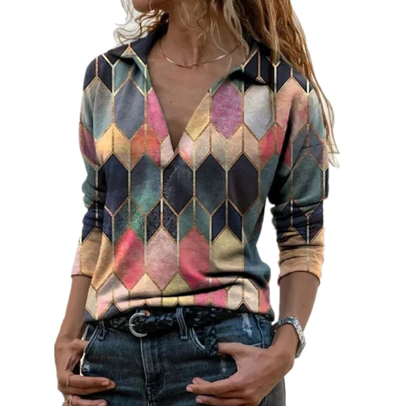 

Women's Blouse Shirt Geometric Print Blouse Women Casual Long Sleeve Fashion Woman Blouses 2020 Spring Autumn Ladies Top Female
