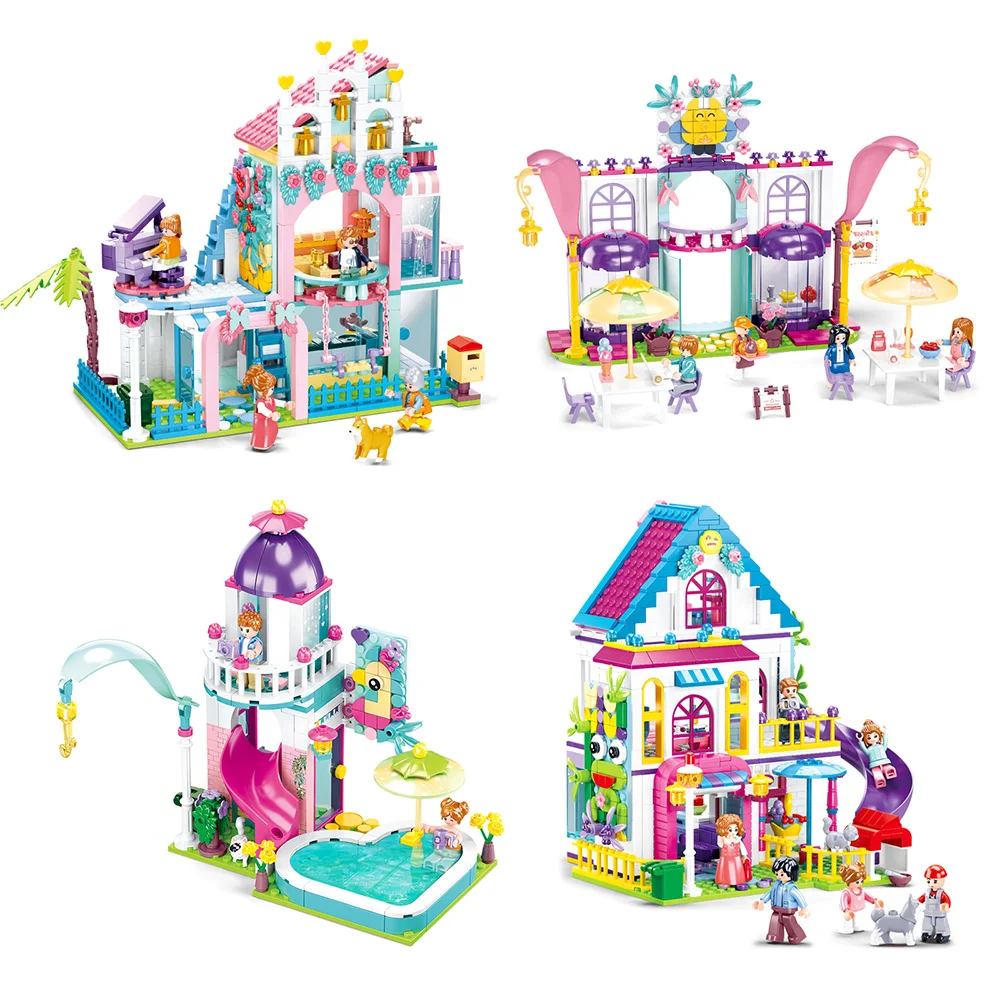 New Friends City Girl Dream House Home Garden Drink Bar Pool Party Play Building Blocks Kit Bricks Model Kids Princess Toys Gift