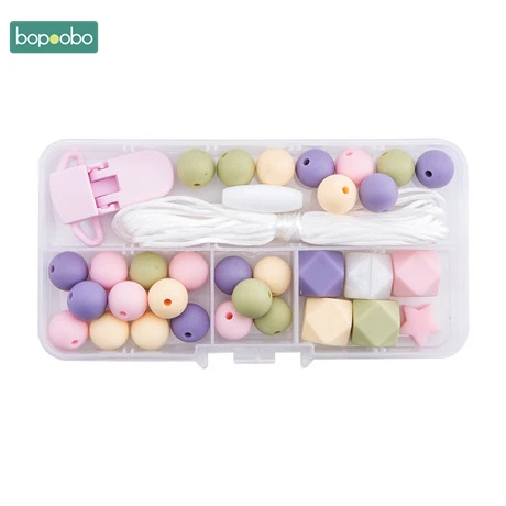 Bopoobo DIY силиконовые бусины, набор для еды, силиконовые прорезыватели, шестигранные бусины, веревка, сенсорные жевательные изделия, аксессуары, детский Прорезыватель - Цвет: Type 5