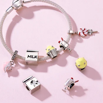 

925 Sterling Silver Afternoon Tea Series Lollipop Pendant Cake Beads Chocolate Charms fit Pandora Bracelet Making Women Jewelry