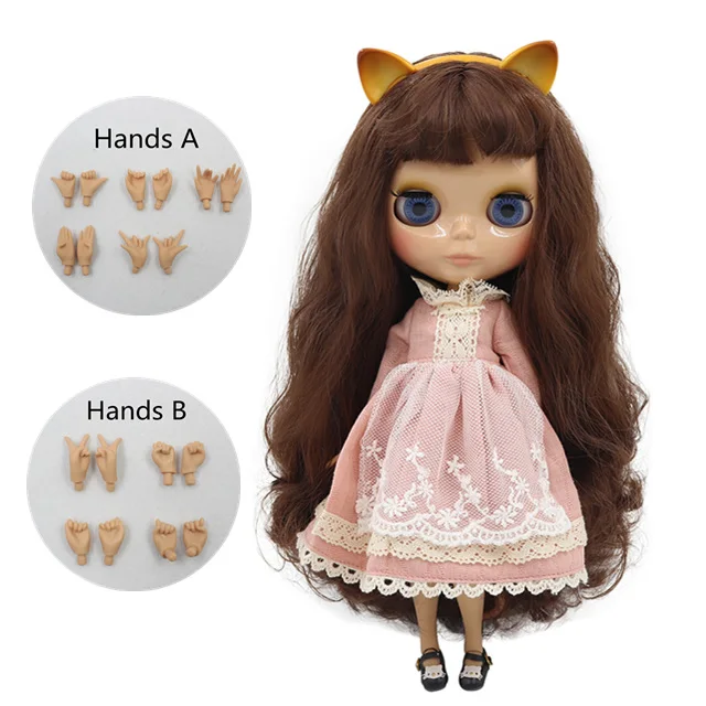 1/6 фабричная кукла blyth, игрушка из коричневых волос с челкой, загорелая кожа, повязка на голову для кошки, красное платье, обувь для кошки, комбинация 1/6, 30 см - Цвет: b