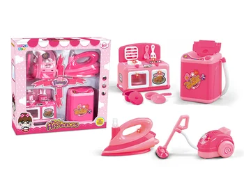 

[Funny] Play house toys 4pcs/set Mini Electrical appliances Simulated washing machine Iron Vacuum cleaner Microwave ovetoy toy