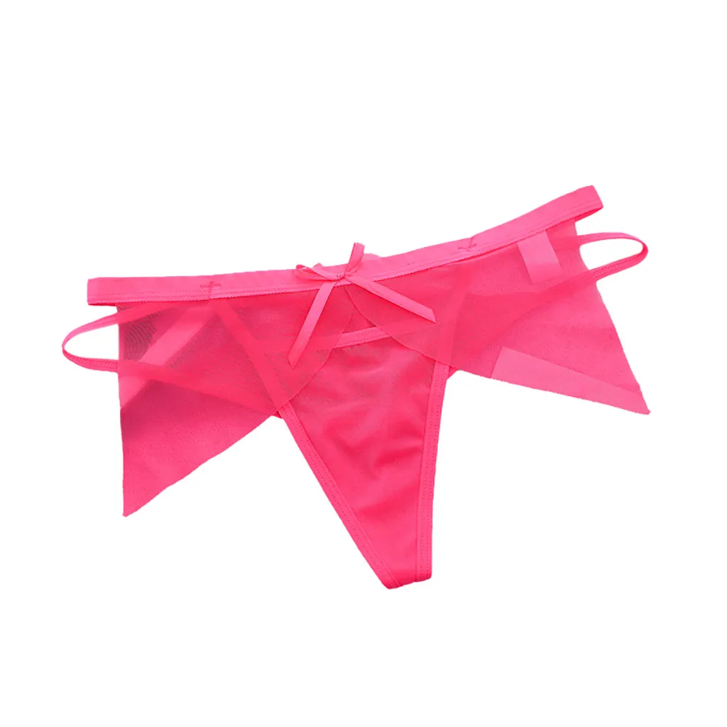 Hot Pink Сексуальное женское нижнее белье, эротическое белье, стринги, сексуальные кружевные стринги, трусики для девушек, сетчатые трусики с бантом, нижнее белье - Цвет: Hot Pink