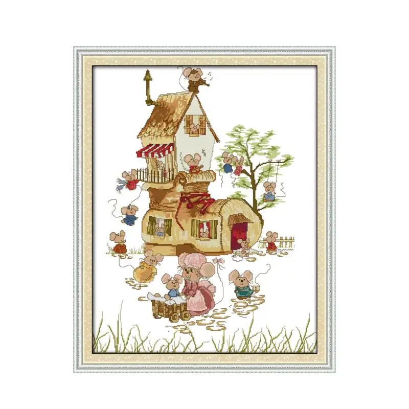 The mouse family cross stitch kit 14ct 11ct count print canvas stitching embroidery DIY handmade needlework | Дом и сад