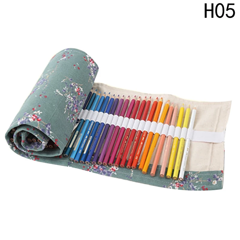 Creative Useful 36 Holes Colorful Pencil Case Canvas Roll Pouch Makeup Cosmetic Pen Storage Box Bag School Stationery - Color: 05