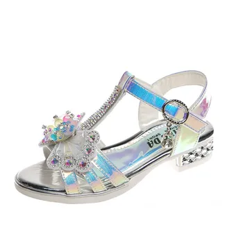 

Fashion New Sweet Rhinestones Girls Sandals Shiny Kids Bowtie Pumps Summer 2020 Comfortable Children Princess Shoes