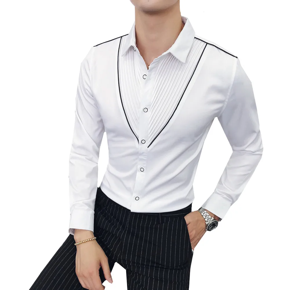 

Geometric stripe unique design Shirt Wedding Party Club Shirt Slim Fit Long Sleeve Button Down Fashion Designer Korean Shirts