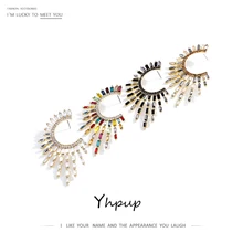 Yhpup темпераментные стеклянные Кристальные серьги-гвоздики, брендовые Роскошные серьги Brincos, светильник с геометрическим орнаментом для женщин, ювелирные изделия для вечеринок, подарок, новинка