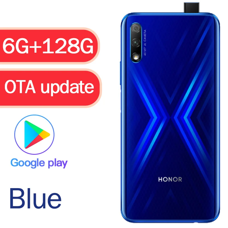 6G 128G Blue Honor 9X, смартфон Kirin 810, четыре ядра, 6,59 дюймов, полный экран, 48мп, две камеры, 4000 мАч, GPU Turbo, мобильный телефон - Цвет: 6G 128G Blue