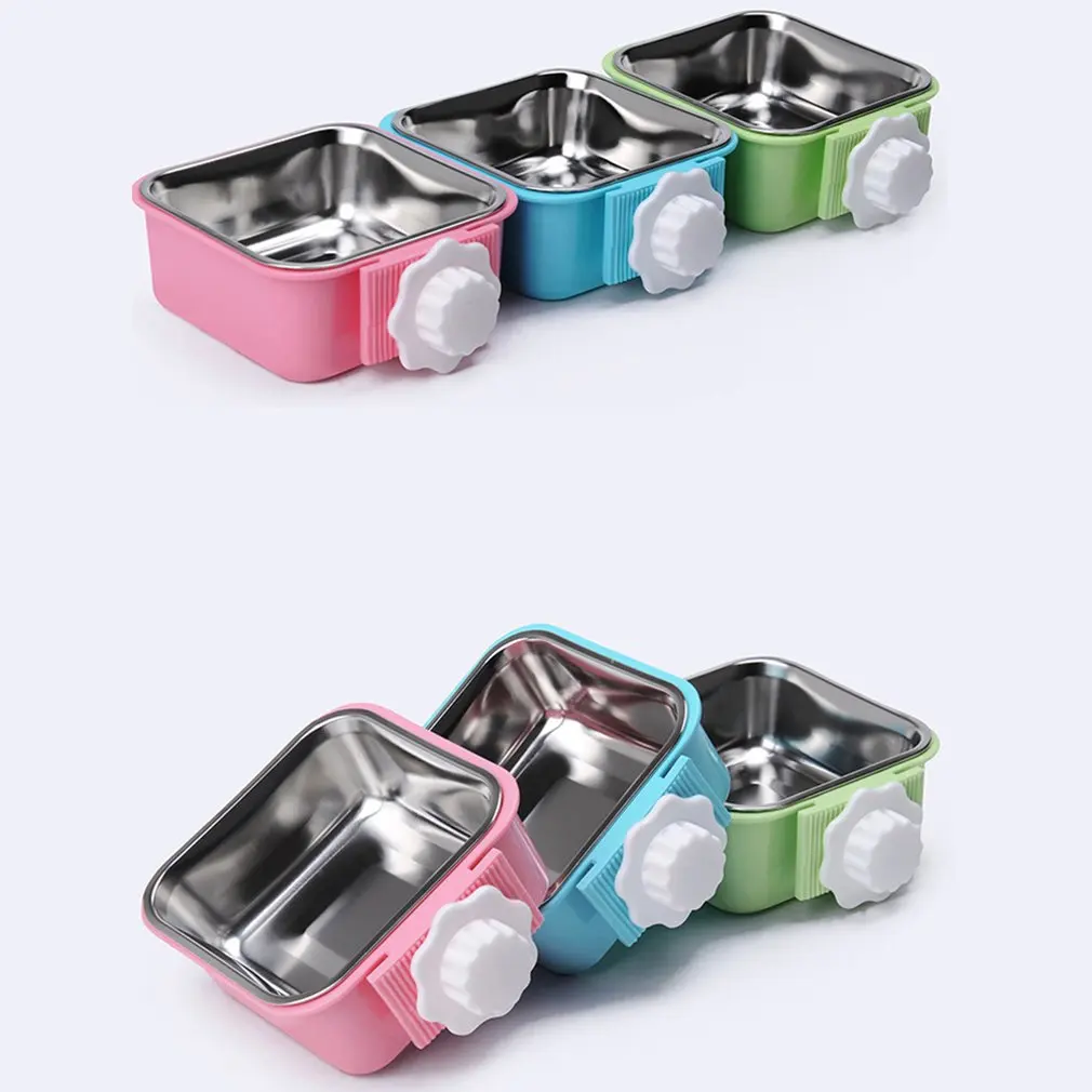 Stainless Steel Can Be Fixed Hanging Pet Bowl Bowl On The Cage One Accessory For Dog Goods Feeding And Watering Supplies