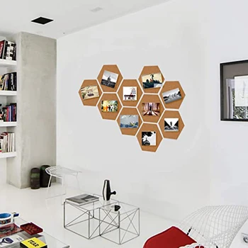 

10 Pieces of Small Hexagon Self-Adhesive Cork Board Tile Mini Wall Bulletin Board Creative Fashion Bulletin Board