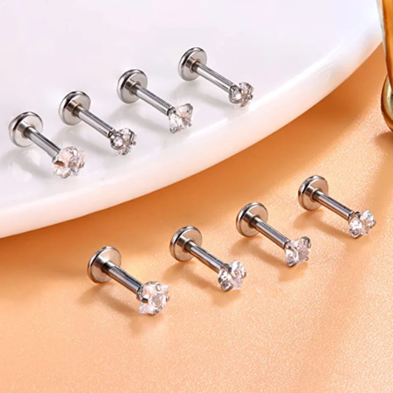 Piercing Jewelry Body Piercing Earrings Ear Piercing Jewelry Ear Studs Body Piercing Jewelry Body Jewelry 4PCS Heart Crystal Tragus Piercing Earring Set Flat Labret Piercing Set Lip Ring Lot Conch Cartilage Stud Helix Lobe Earring