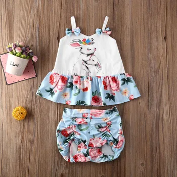 

Emmababy Newborn Baby Girl Clothes Rabbit Flower Print Sling Tops Short Pants 2Pcs Outfits Clothes Summer Sunsuit