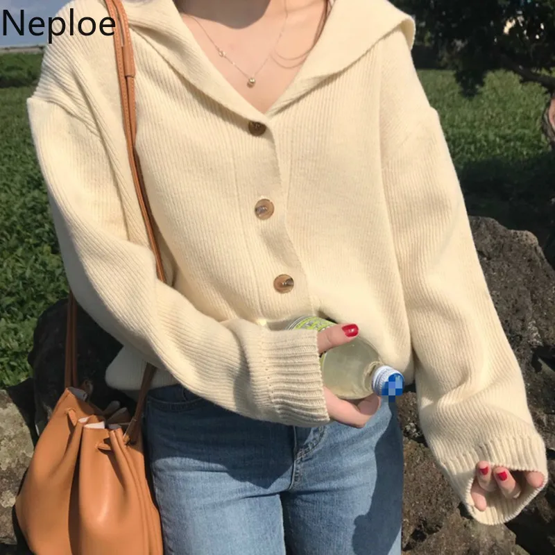 Neploe, шикарный, однотонный, свободный, с капюшоном, один грудной свитер, кардиганы, v-образный вырез, длинный рукав, вязанное, Женское пальто, осень, весна, новинка 47770