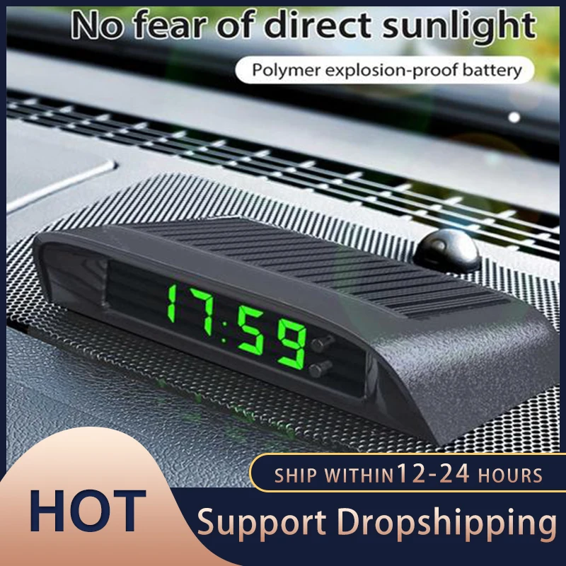 Portable Solar Car Digital Lcd Clock & Temperature Display Auto Dashboard Clocks Backlight
