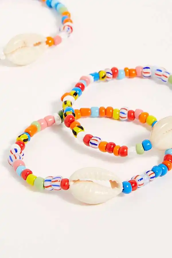 Cowries vsco/растягивающийся браслет с бисером для девочек, Радужный богемный boho puka shell, пляжные летние детские браслеты для девочек