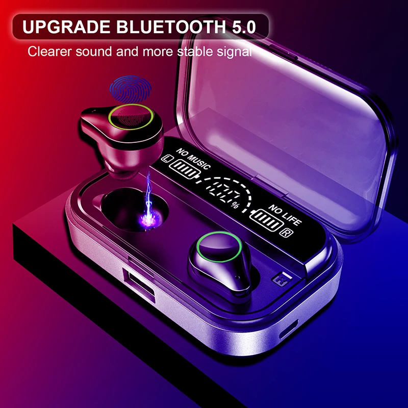 Беспроводные bluetooth-наушники с зарядным корпусом 3500 мАч Bluetooth с сенсорным управлением 5,0 Беспроводные наушники с микрофоном для iOS Android
