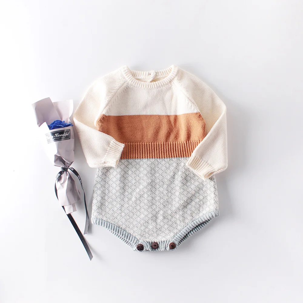 

1830 Autumn Baby Knitted Romper Jumpsuit Newborn Long Sleeve Outfits Infant Toddler Clothes Girls Boys Wool Knitted Wear