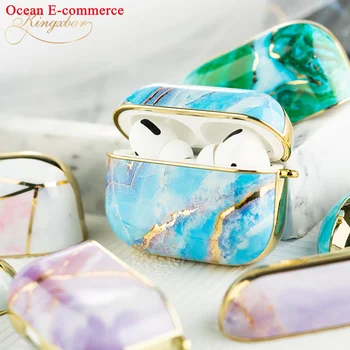 

Original Kingxbar Luxury Plated Marble Case For Airpods Pro Hard Armor PC Anti-impact Protective Bag For AirPods Pro Case Cover