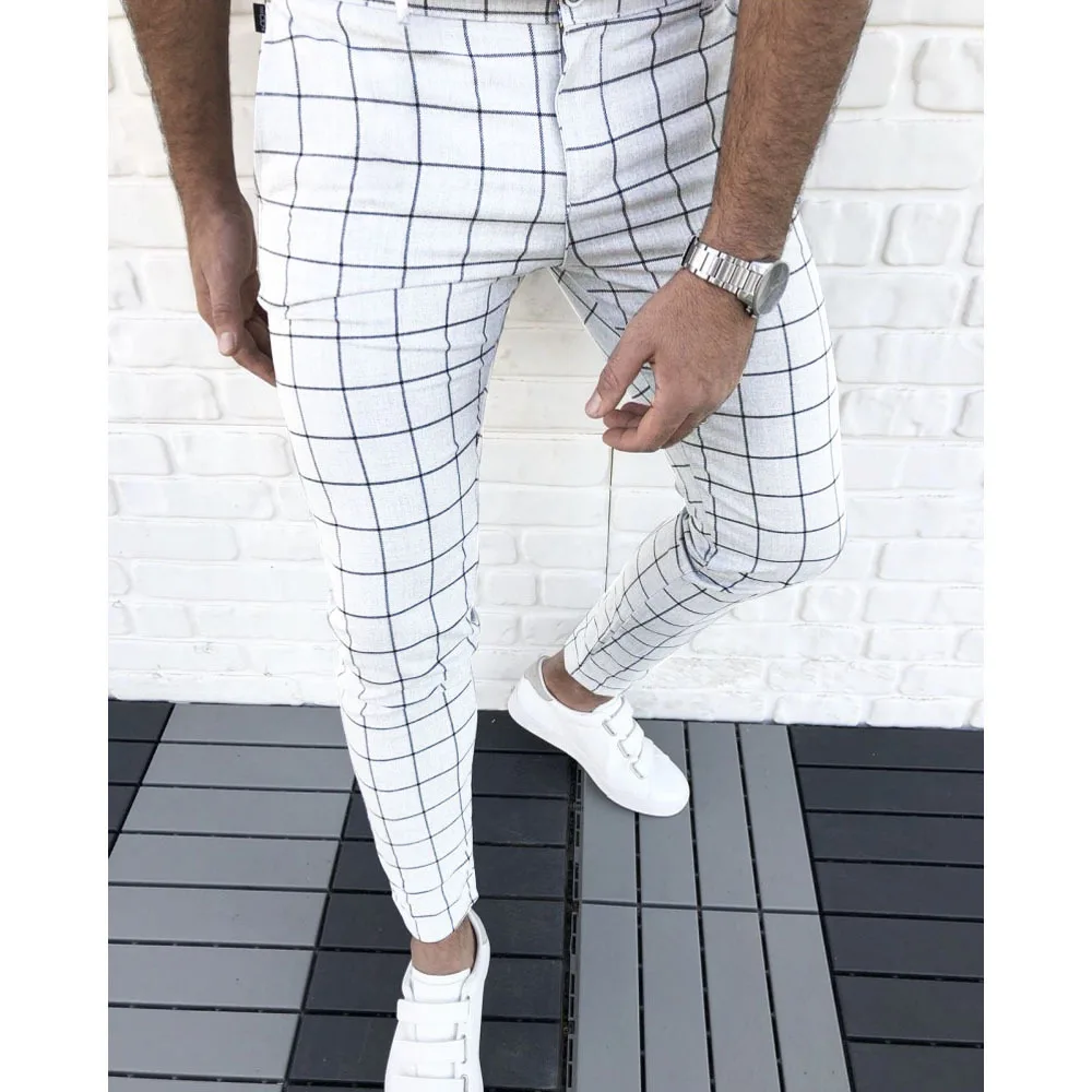 Men's Fashion Plaid Pants Slim Fit 
