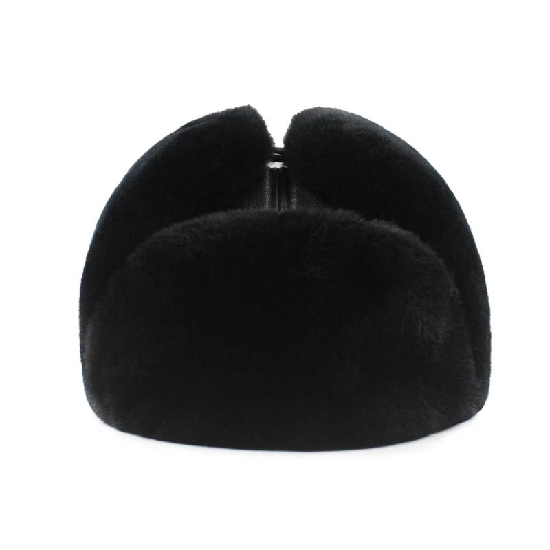 waterproof bomber hat Male Winter Warm Ear Protection Bomber Hat Man Genuine Leather Faux Fur Military Cap Inside Black Brown 55-60cm Flat Roof Caps sheepskin flying hat