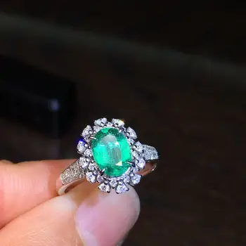 

P324 Emerald Ring Fine Jewelry Solid 18K Gold 100% Natural 1.1ct Emerald Gemstones Female Wedding Rings for women Fine Ring