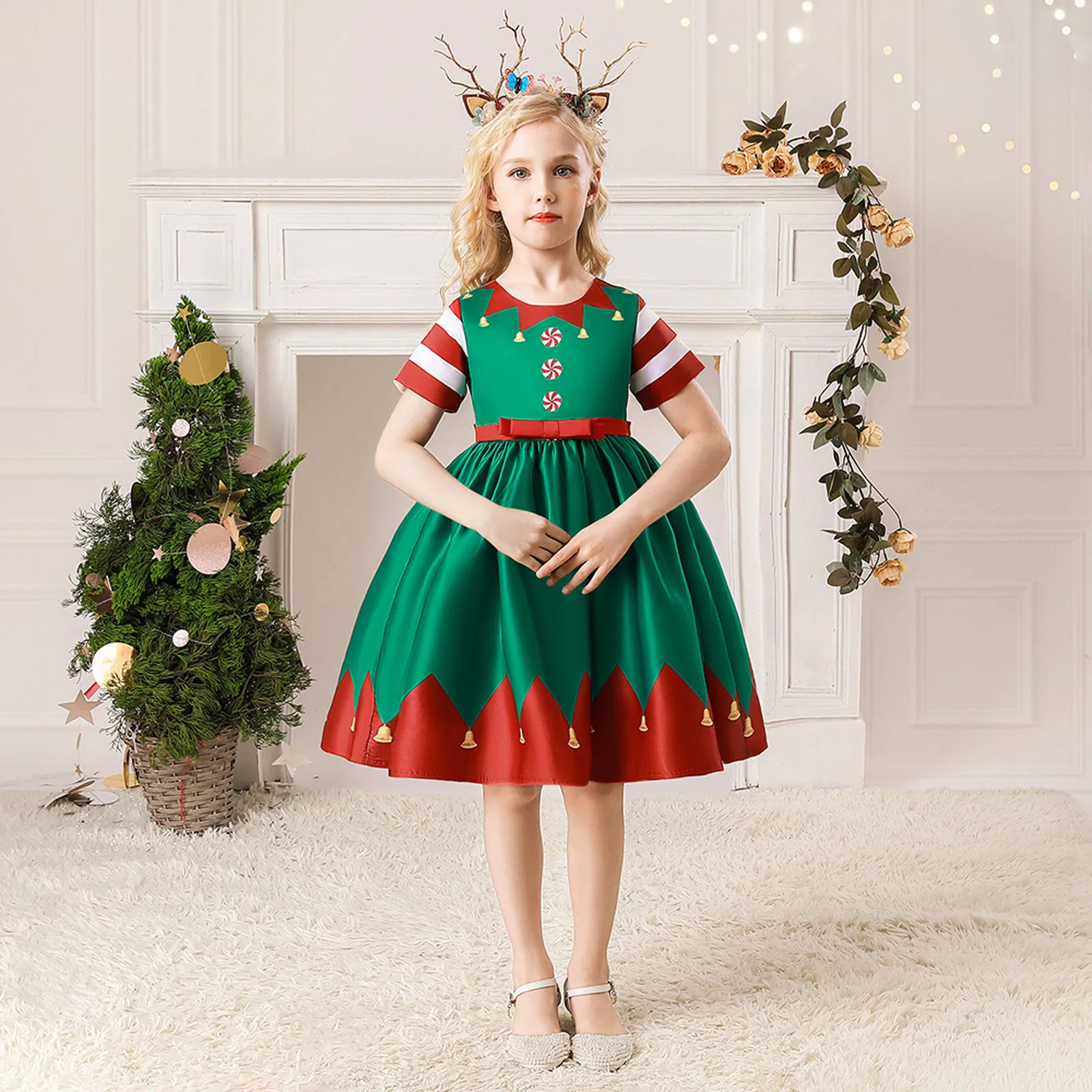 mercancía de Descuento de marcas Vestidos para Niñas Navidad Estampado patchwork Tul Princesa Vestido Ropa Manga larga Cuello redondo Disfraces sobre el tema de Navidad Productos de moda