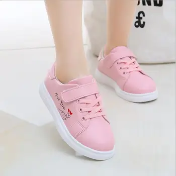 

Autumn Girl Student Pupil Single Shoe Ventilation Skate Children Shoes White Girl Sneakers Cute Embroidery Kids Casual Shoes