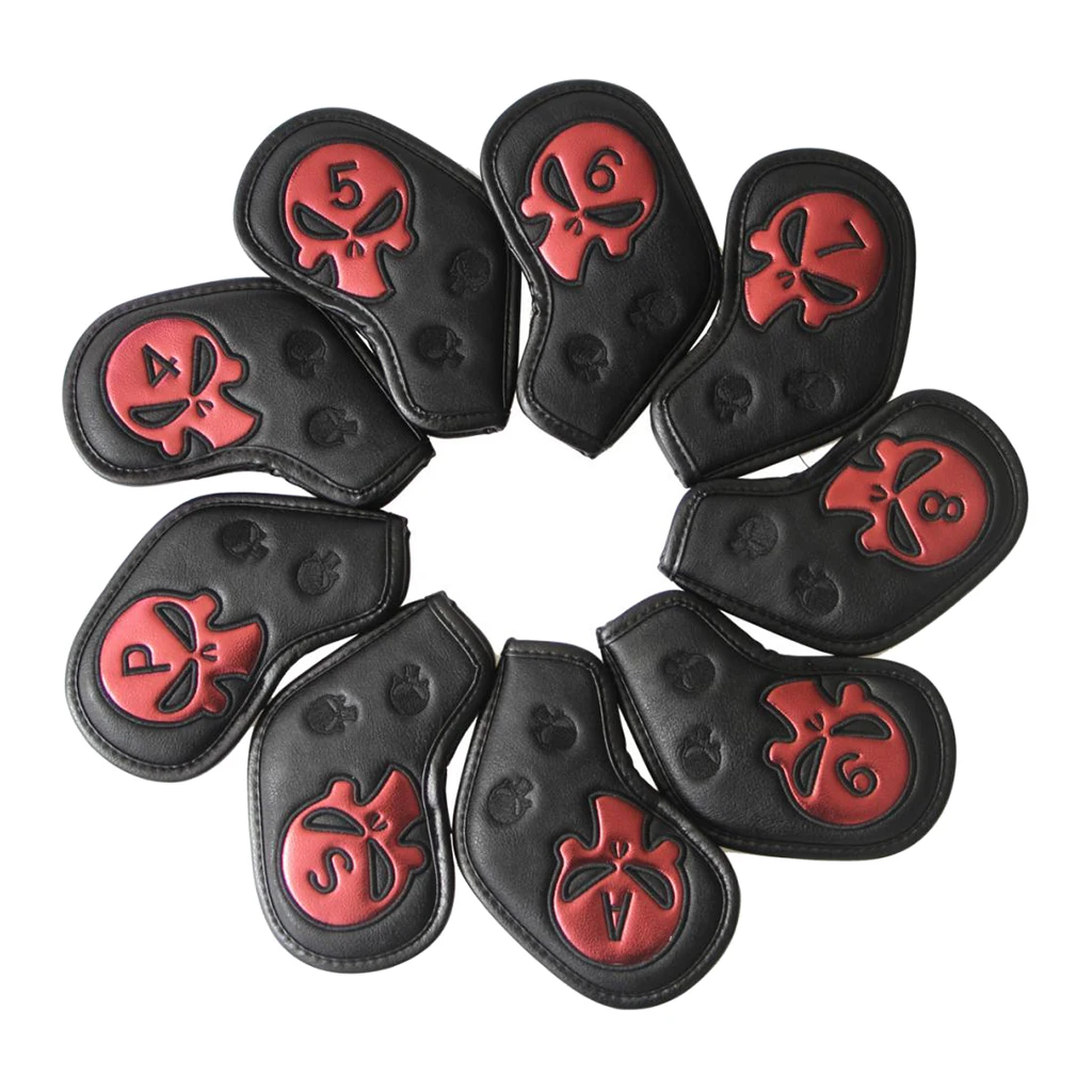 9Pcs Waterproof PU Skull Sports Golf Iron Head Cover Putter Protector Headcover- 2 Colors