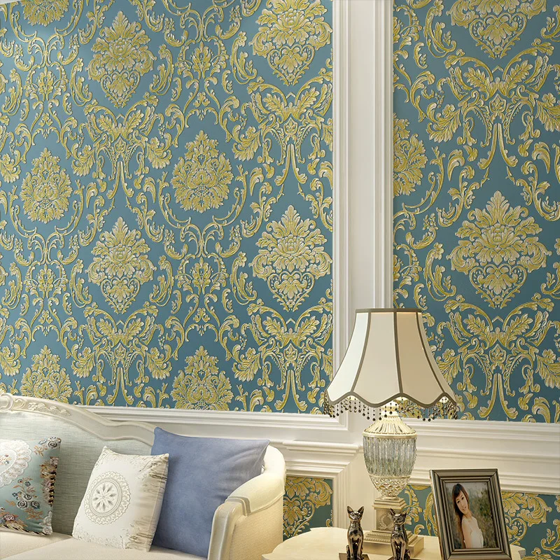

Hot Selling European Style 3D Wallpaper Bedroom Fine Embossing Damascus Nonwoven Fabric TV Backdrop Living Room Wallpaper Wholes