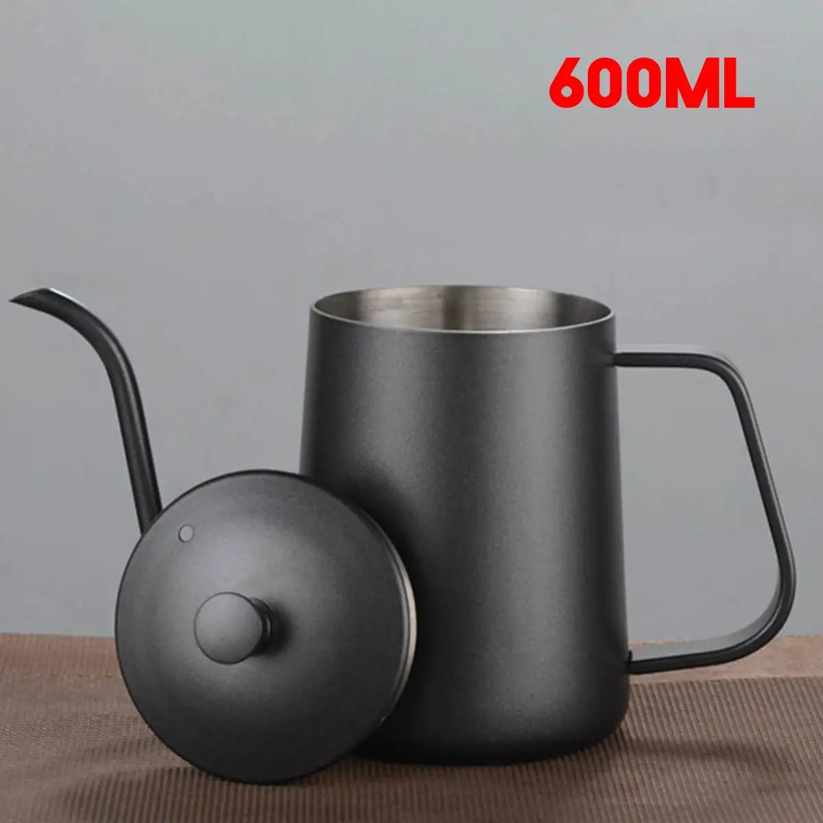 Black with lid 650m 250/350/600 мл Нержавеющая сталь ручной перфоратор Кофе горшки с крышкой капельного типа «гусиная шея» носик длинный рот Кофе чайник бытовой - Цвет: Black with lid 650m