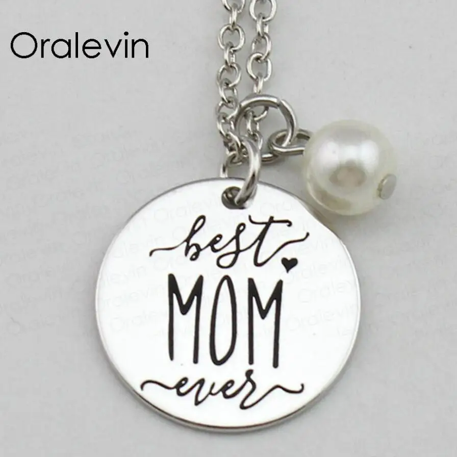 

BEST MOM EVER Inspirational Hand Stamped Engraved Charm Silver Color Round Pendant Necklace Handmade Jewelry,10Pcs/Lot, #LN2421