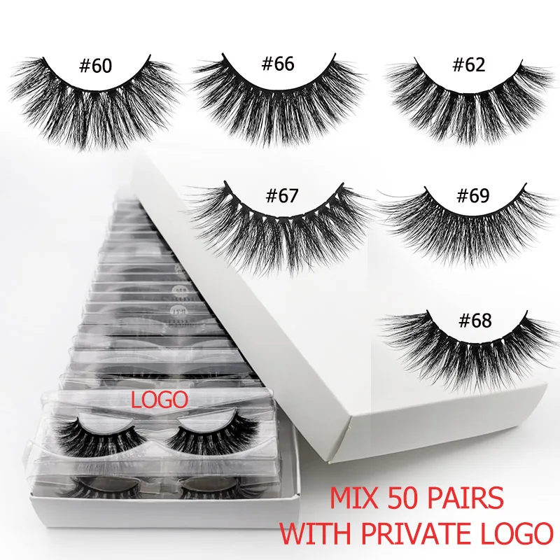 Mix50pairsWITHLOGO6w Норковые ресницы Объемные ресницы,, 20 Вт, 30 Вт, 40/50/100 шт норковые ресницы 3d норковые ресницы для макияжа накладные ресницы для макияжа - Цвет: Mix50pairsWITHLOGO6w