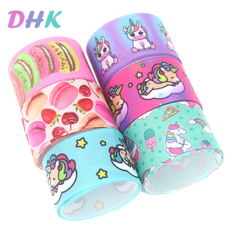 

DHK 1.5'' 50yards Unicorn Cupcake Printed Grosgrain Ribbon Accessory Material Headwear Decoration DIY Wholesale 38mm S1133