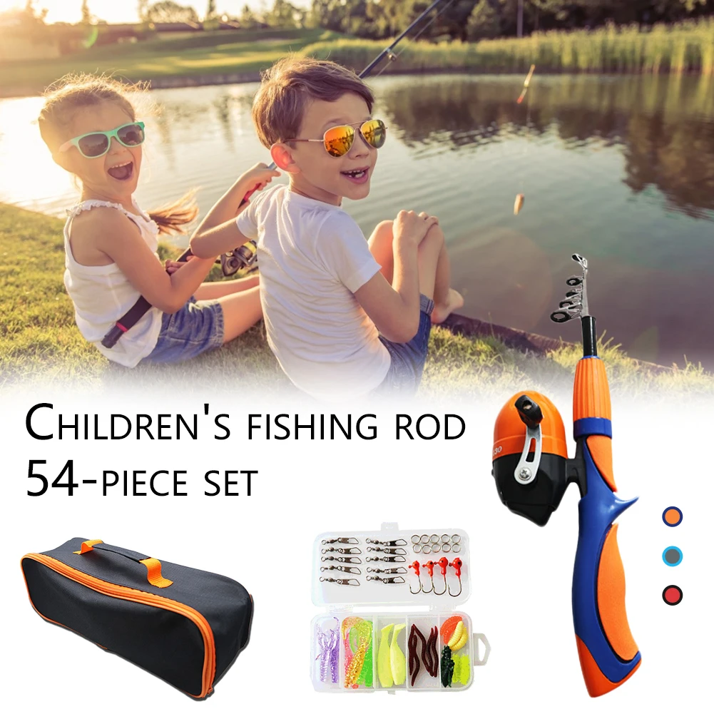 

54pcs Kids Fishing Pole with Reel Portable Telescopic Fishing Rod and Reel Combo Kit Kids Fishing Set